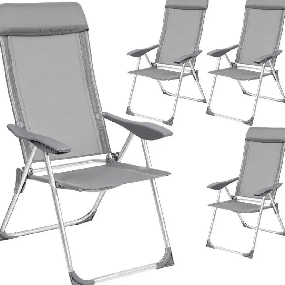 tectake Set 4 Inklapbare Tuinstoelen Aluminium Grijs 5-Stand Rugleuning