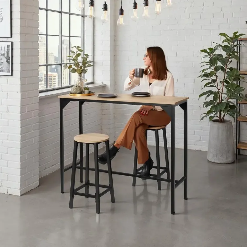 tectake Set van barkrukken Corby, Industrieel Licht Hout, Eiken Sonoma