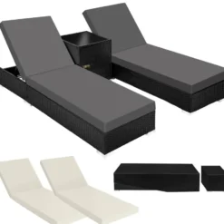 tectake Set Van 2 Ligstoelen Aluminium Rotan - Zwart - Verstelbaar - Outdoor