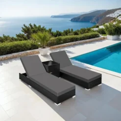 tectake Set Van 2 Ligstoelen Aluminium Rotan - Zwart - Verstelbaar - Outdoor