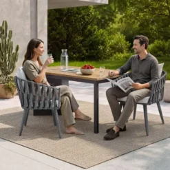 tectake - Set van 2 stoelen Lugano in rope-design met aluminium frame