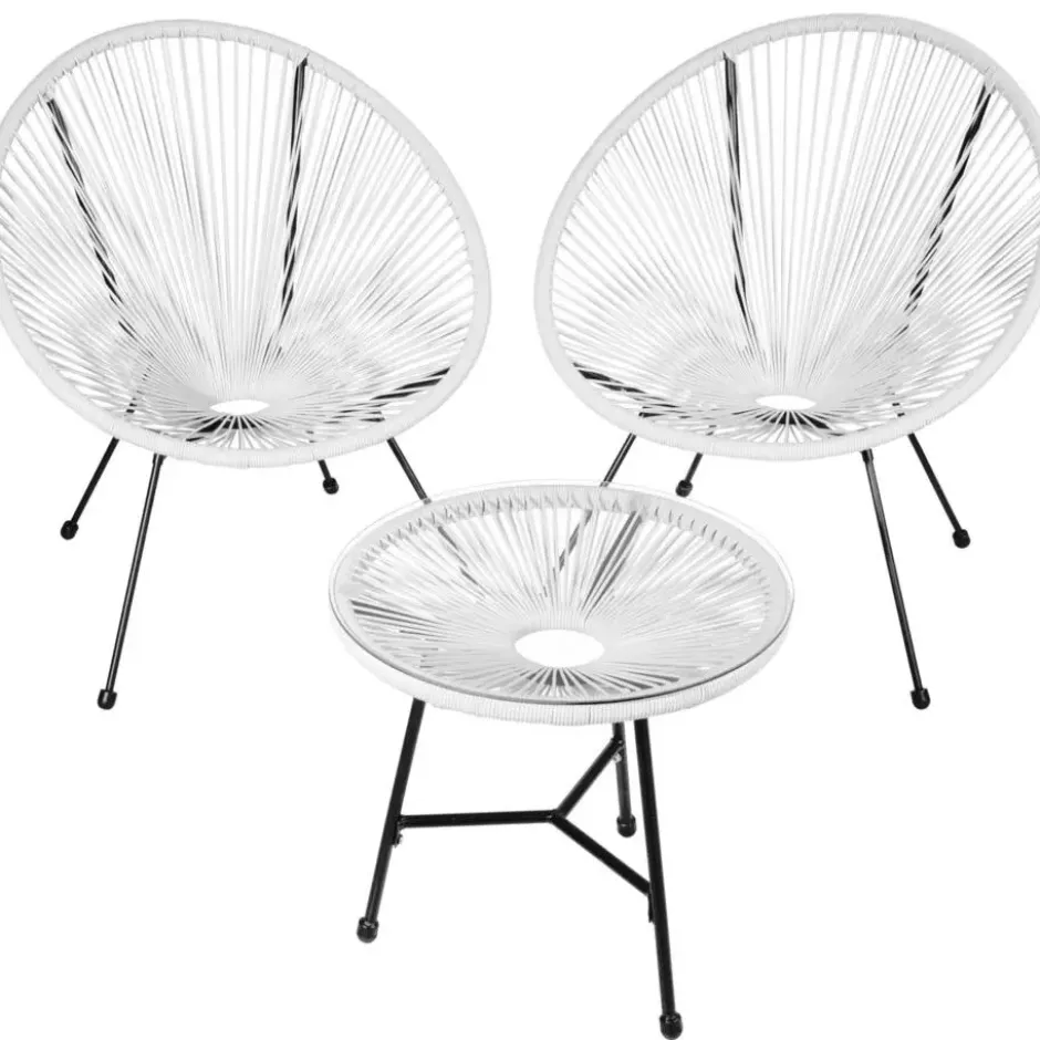 tectake Set van 2 stoelen Santana met tafel, Wit