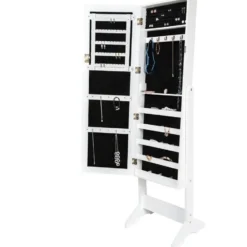 tectake Sieradenkast met spiegel, rechtopstaand, Wit