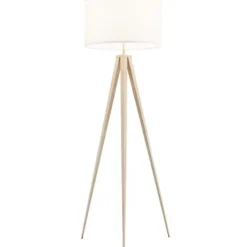 tectake Staande lamp Lunaris, textielkap, driepootsframe, Eiken