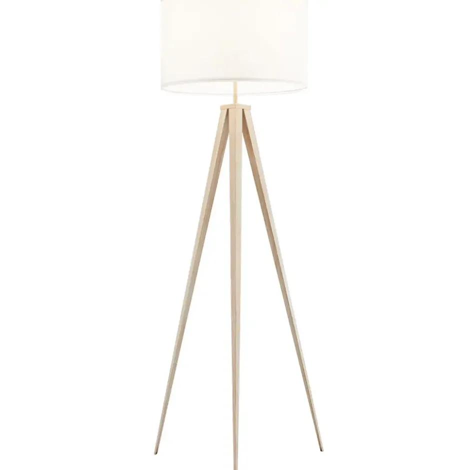 tectake Staande lamp Lunaris, textielkap, driepootsframe, Eiken