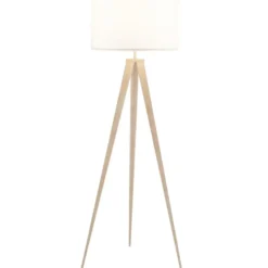 tectake Staande lamp Lunaris, textielkap, driepootsframe, Eiken