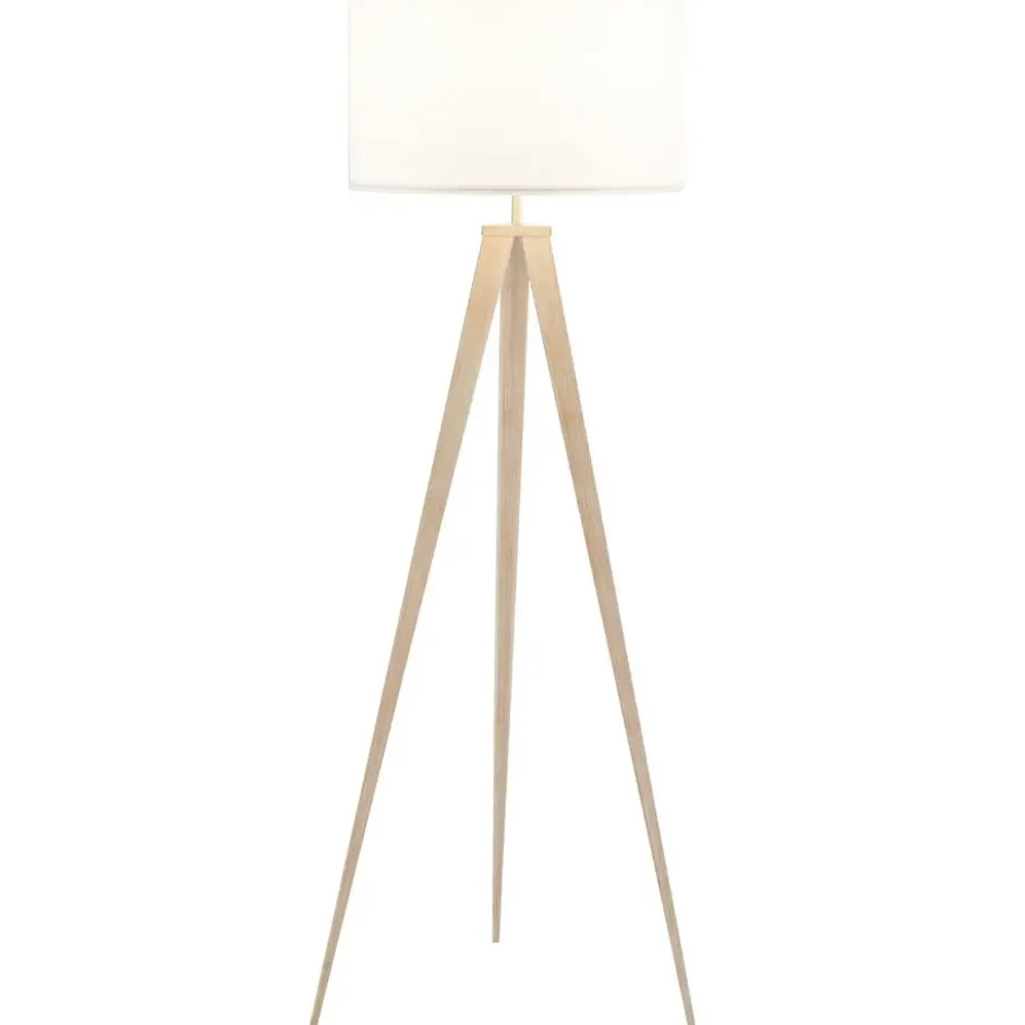 tectake Staande lamp Lunaris, textielkap, driepootsframe, Eiken