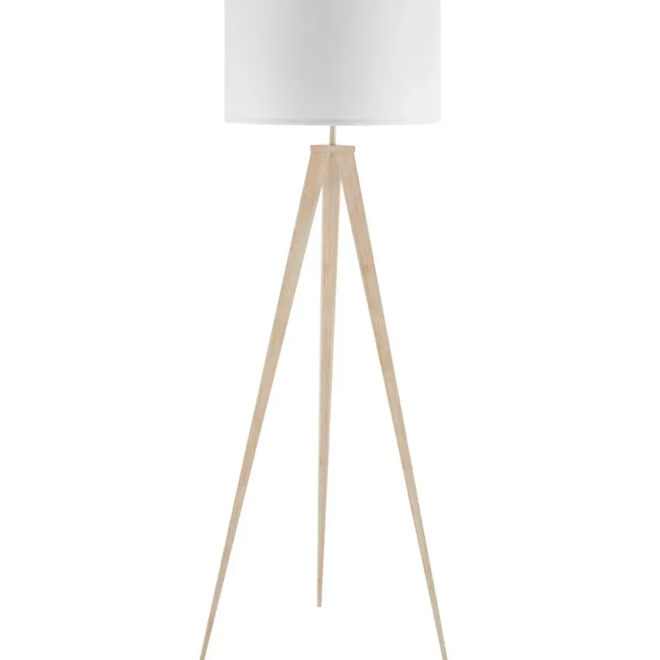 tectake Staande lamp Lunaris, textielkap, driepootsframe, Eiken