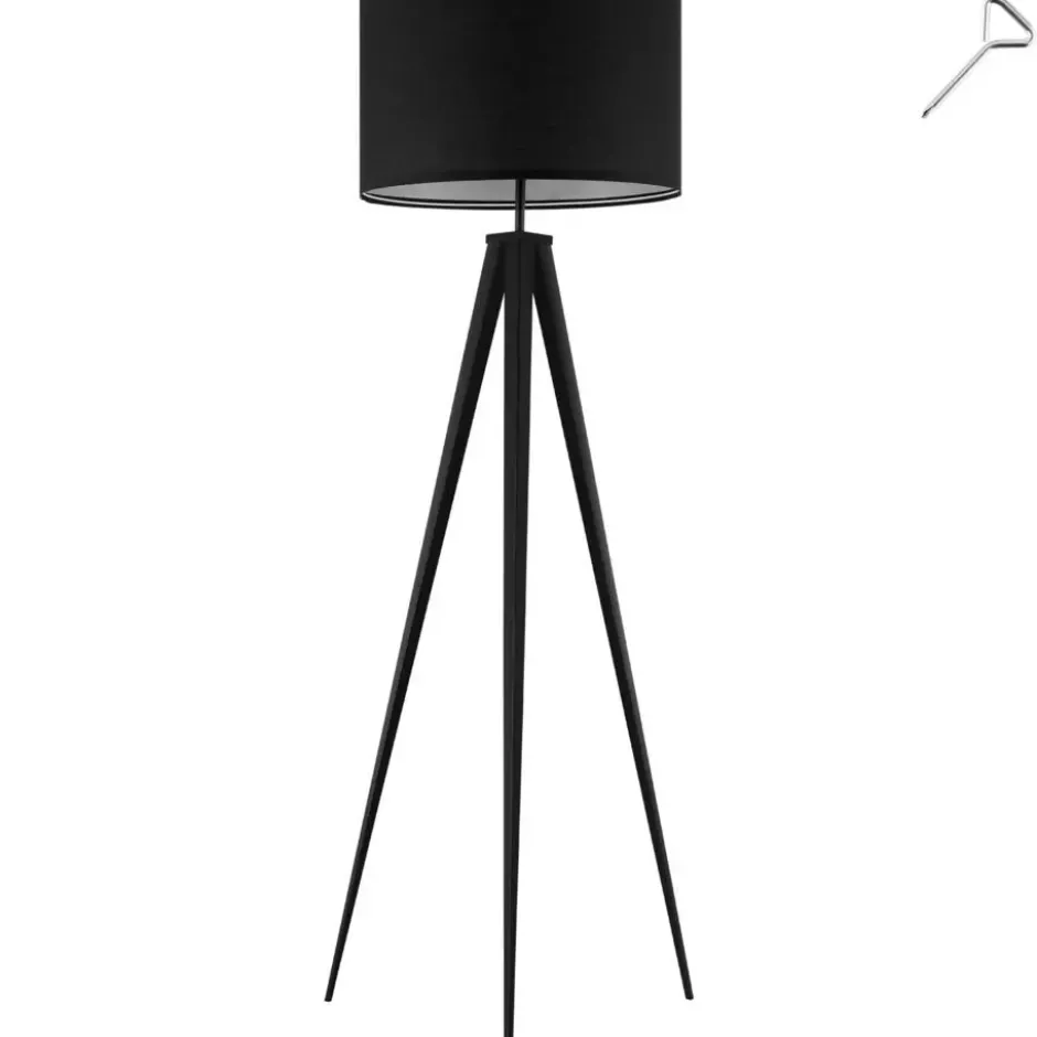 tectake Staande lamp Lunaris, textielkap, driepootsframe, Zwart