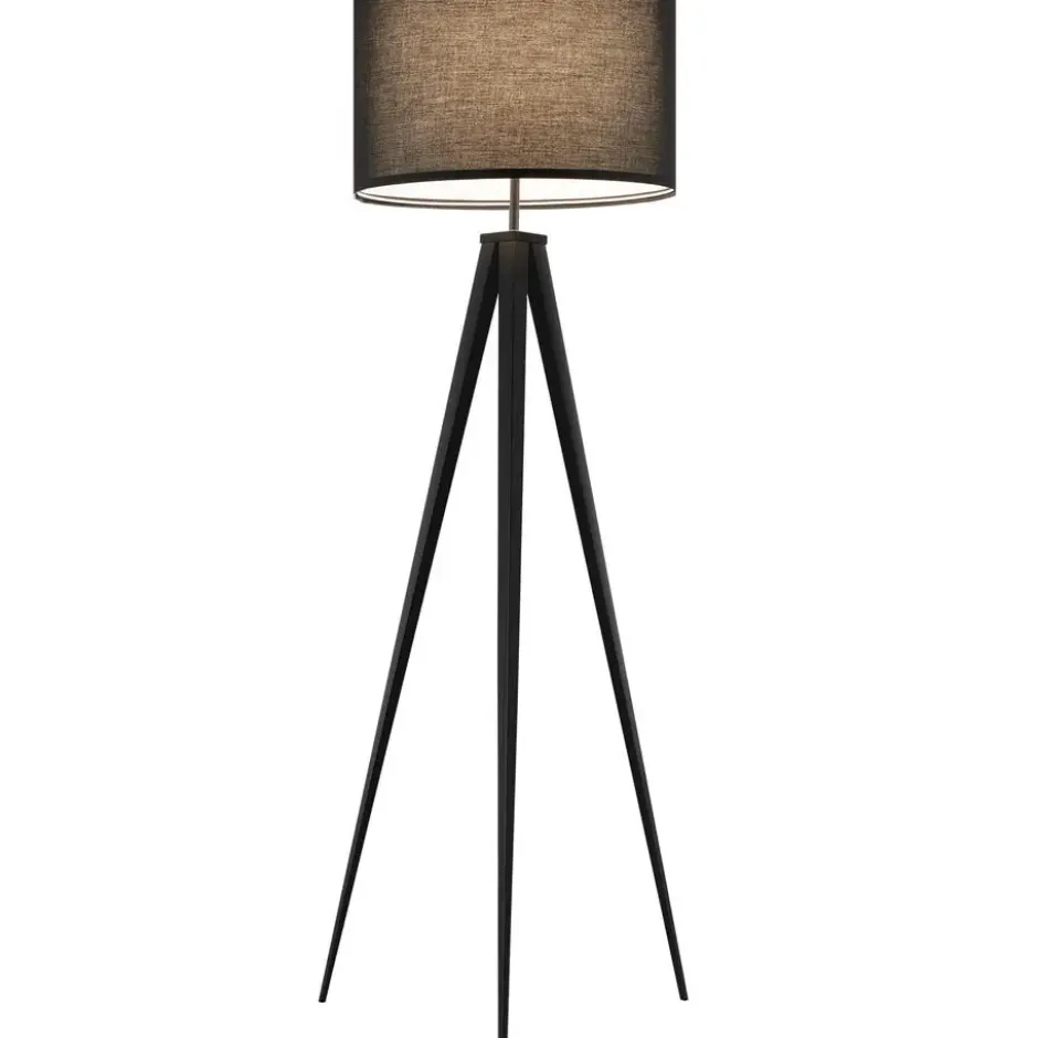 tectake Staande lamp Lunaris, textielkap, driepootsframe, Zwart