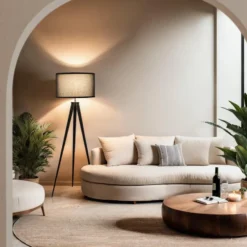 tectake Staande lamp Lunaris, textielkap, driepootsframe, Zwart