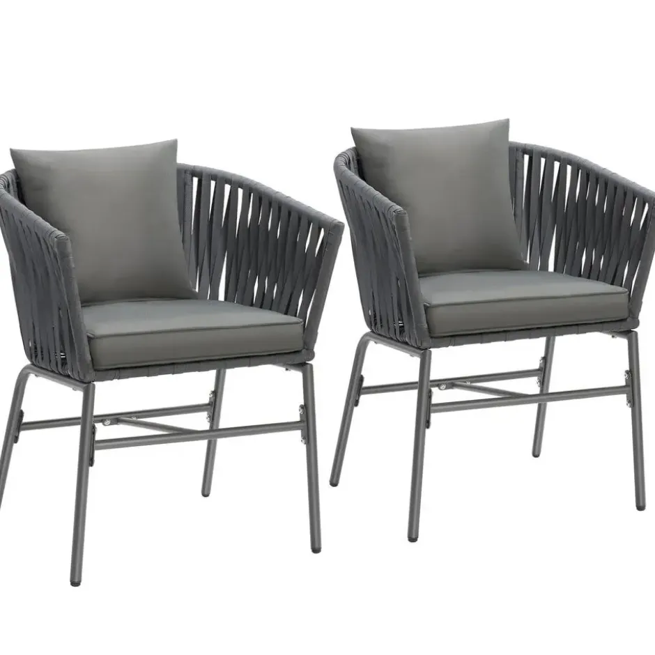 tectake - Stoelset Valeiras in rope-design, dikke kussens, 60x61x77cm