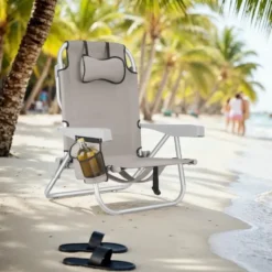 tectake Strandstoel Coral, inklapbaar met rugzakfunctie - Set van 2 - Beige