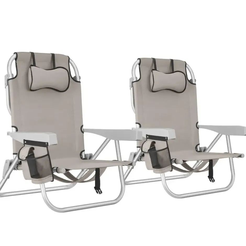 tectake Strandstoel Coral, inklapbaar met rugzakfunctie - Set van 2 - Beige