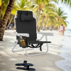 tectake Strandstoel Coral, inklapbaar met rugzakfunctie - per stuk - Zwart