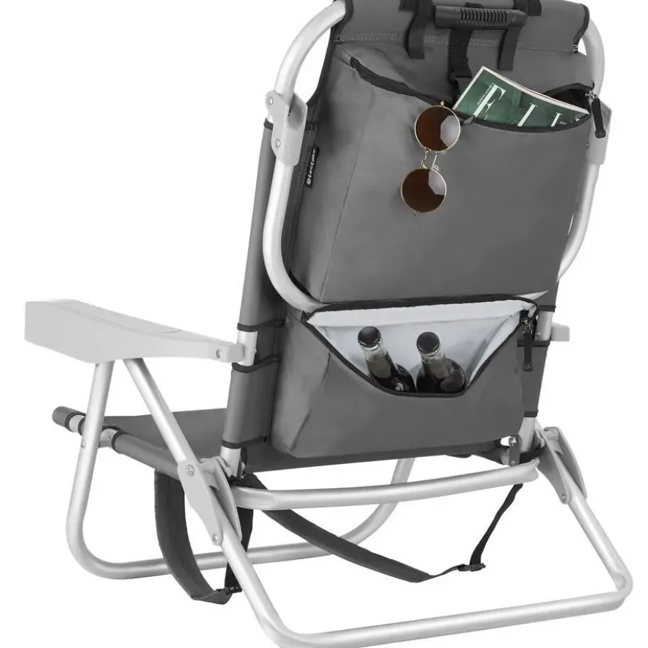 tectake Strandstoel Coral, inklapbaar met rugzakfunctie - Set van 2 - Grijs