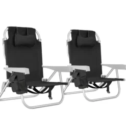 tectake Strandstoel Coral, inklapbaar met rugzakfunctie - Set van 2 - Zwart