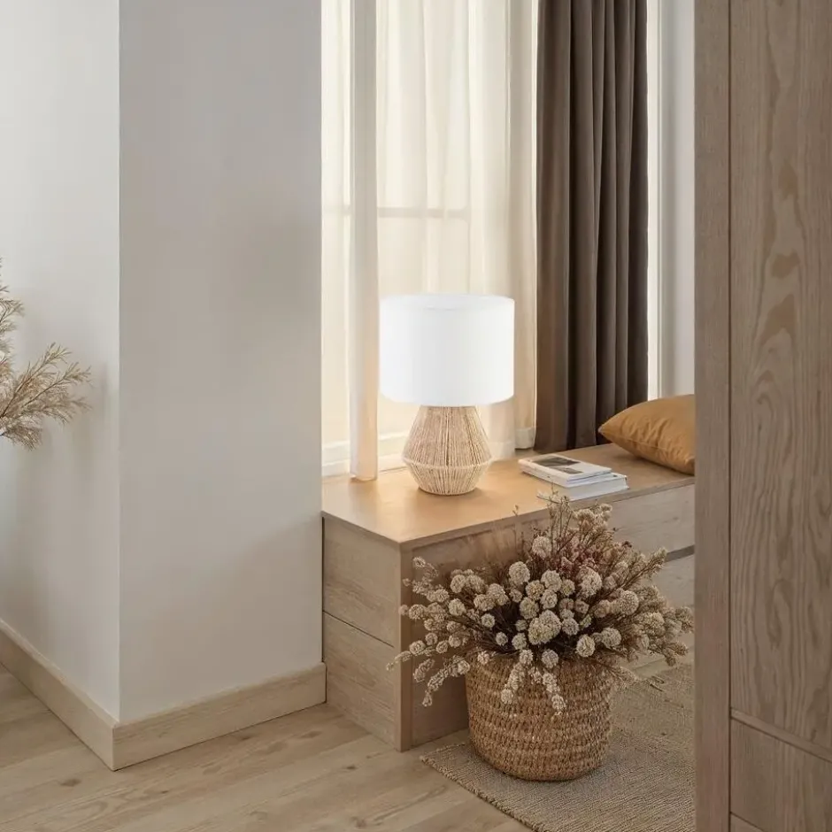 tectake Tafellamp Lignea Lux van jute in boho-stijl, 60W, Natuur