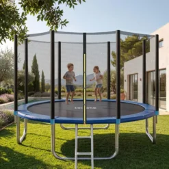 tectake Trampoline, Robuust Sporttoestel, Veiligheidsnet, Zwart/blauw