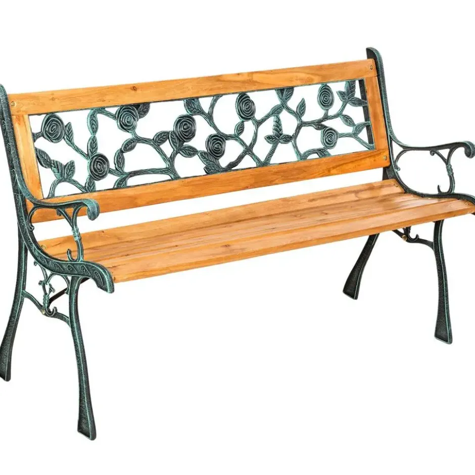 tectake Tuinbank - Bruin - Gelakt Natuurlijk Hout - 124 x 52 x 74 cm