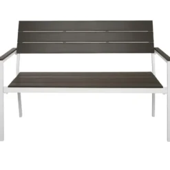 tectake Tuinbank Line 2-zits met aluminium frame 128x59x88 cm, Lichtgrijs/Wit