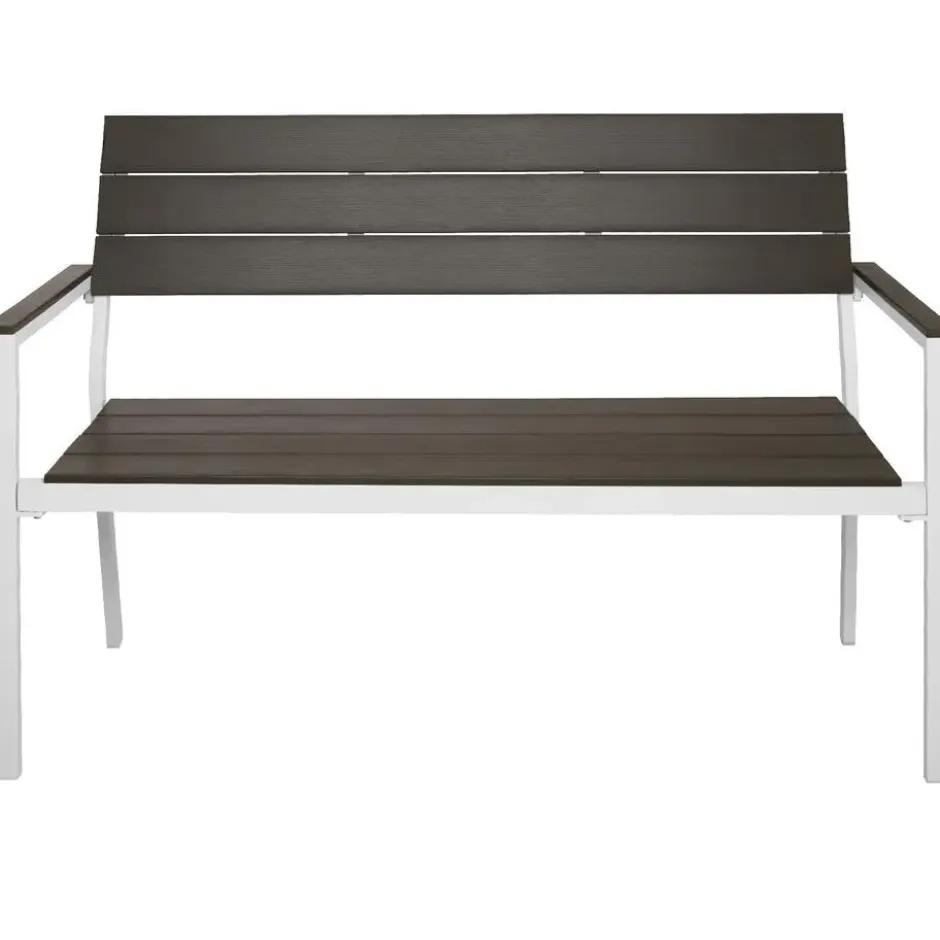 tectake Tuinbank Line 2-zits met aluminium frame 128x59x88 cm, Lichtgrijs/Wit