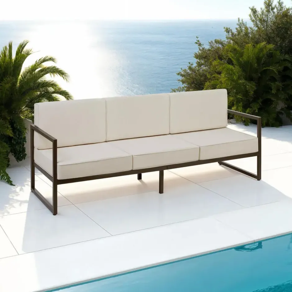 tectake - Tuin-loungebank Comosa, 3-zits, XXL kussens, Bruin / Beige