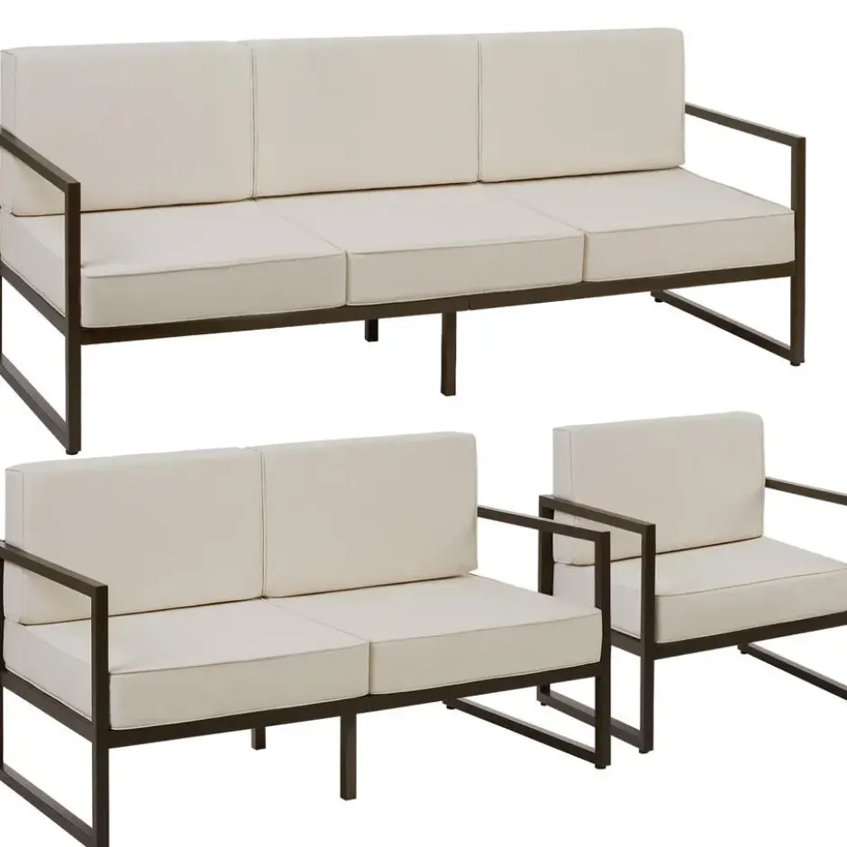 tectake Tuin-loungeset Comosa voor 6 personen, XXL kussens, Bruin / Beige