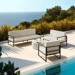 tectake Tuin-loungeset Comosa voor 6 personen, XXL kussens, Bruin / Beige