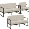tectake Tuin-loungeset Comosa voor 5 personen, XXL kussens, Bruin / Beige