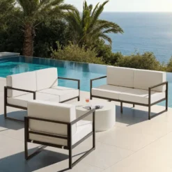 tectake Tuin-loungeset Comosa voor 5 personen, XXL kussens, Bruin / Beige