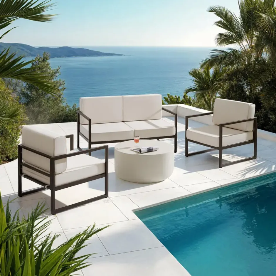 tectake Tuin-loungeset Comosa voor 4 personen, XXL kussens, Bruin / Beige