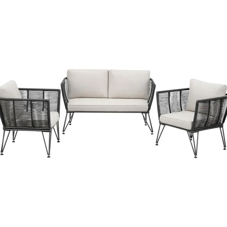 tectake Tuin-loungeset Sundo in rope-design van wicker, Antraciet