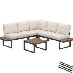 tectake Tuinset Eliar, 4-delig, met aluminium frame, Zwart