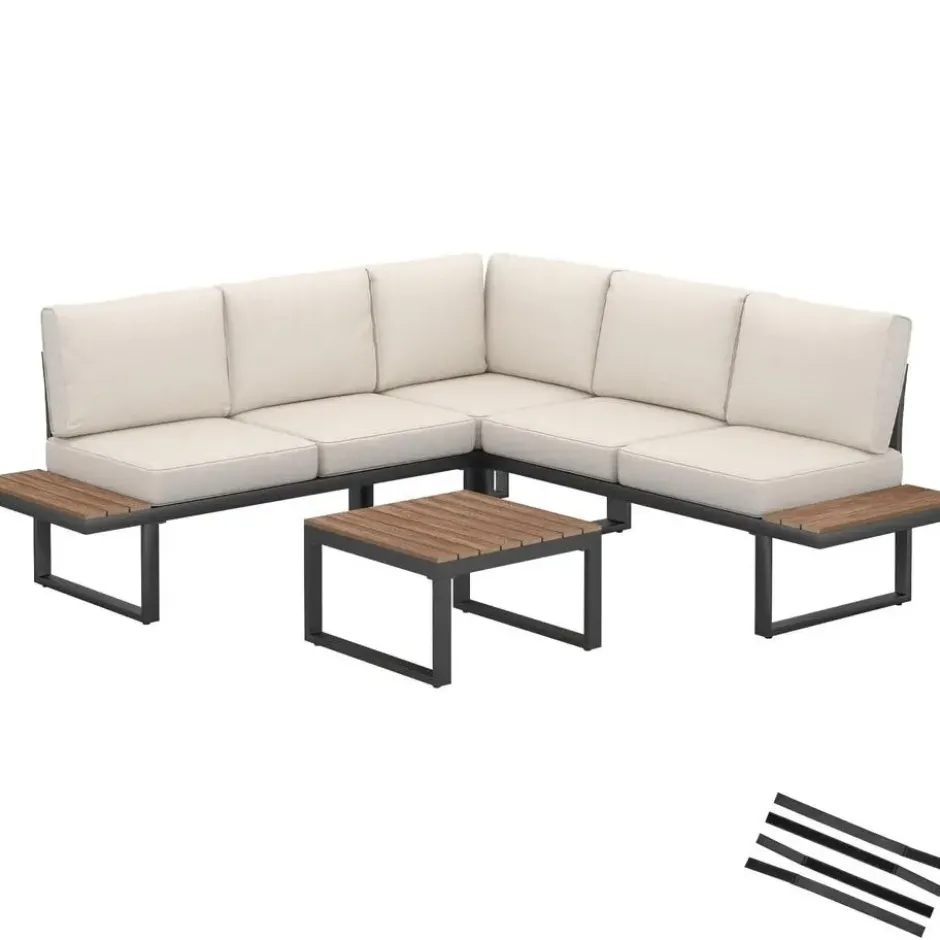 tectake Tuinset Eliar, 4-delig, met aluminium frame, Zwart