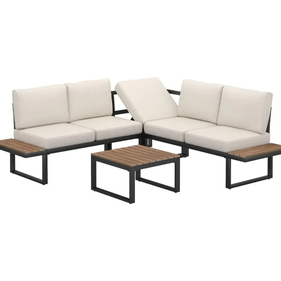 tectake Tuinset Eliar, 4-delig, met aluminium frame, Zwart