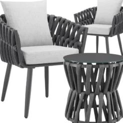 tectake Tuinset Lugano 3-delig - Tafel met 2 Stoelen - Antraciet
