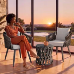 tectake Tuinset Lugano 3-delig - Tafel met 2 Stoelen - Antraciet