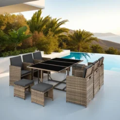 tectake - tuinset Malaga - wicker - natuurkleur