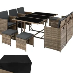 tectake - tuinset Malaga - wicker - natuurkleur