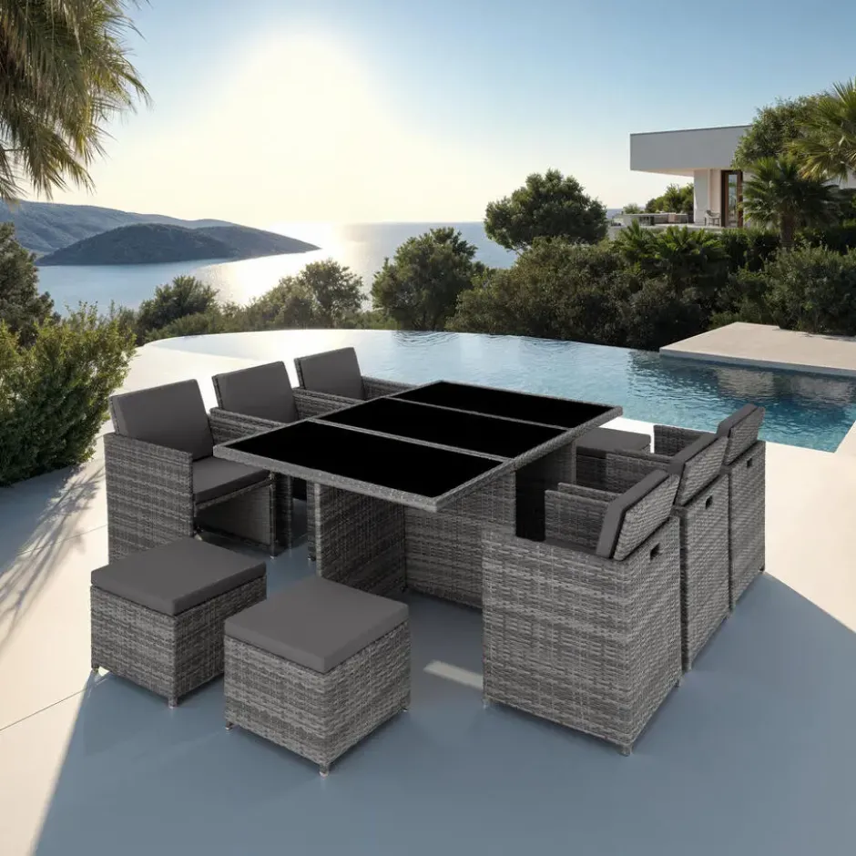 tectake - tuinset New York - wicker - grijs