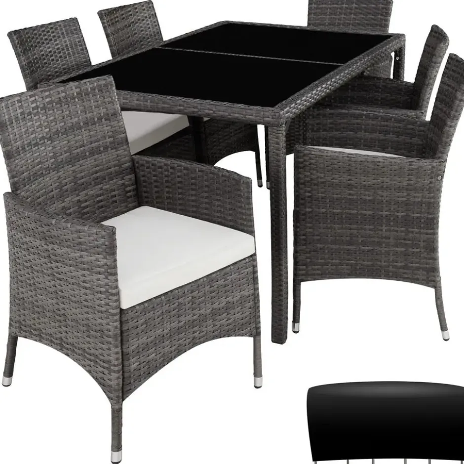 tectake - tuinset Porto 6 + 1 - wicker - grijs