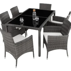 tectake - tuinset Porto 6 + 1 - wicker - grijs