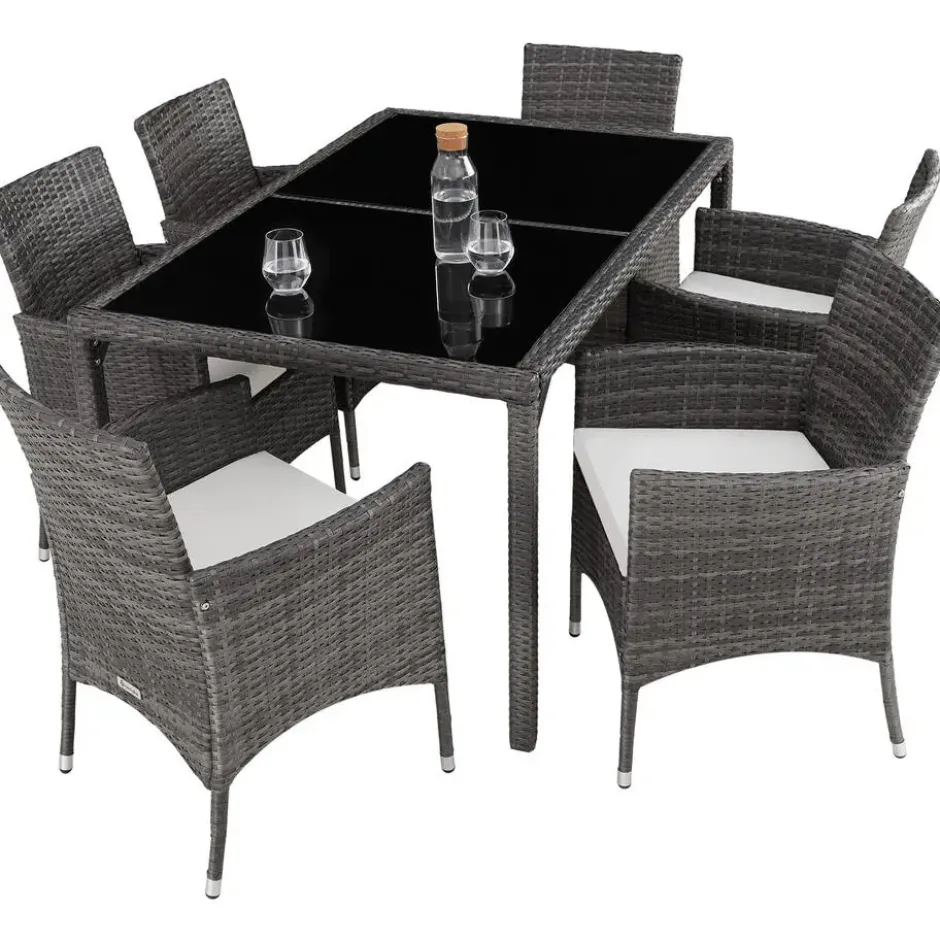 tectake - tuinset Porto 6 + 1 - wicker - grijs