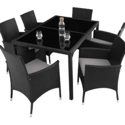 tectake - tuinset Porto 6 + 1 - wicker - zwart / grijs