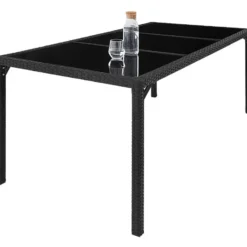 tectake - tuinset 8 stoelen en tafel - wicker - zwart / grijs