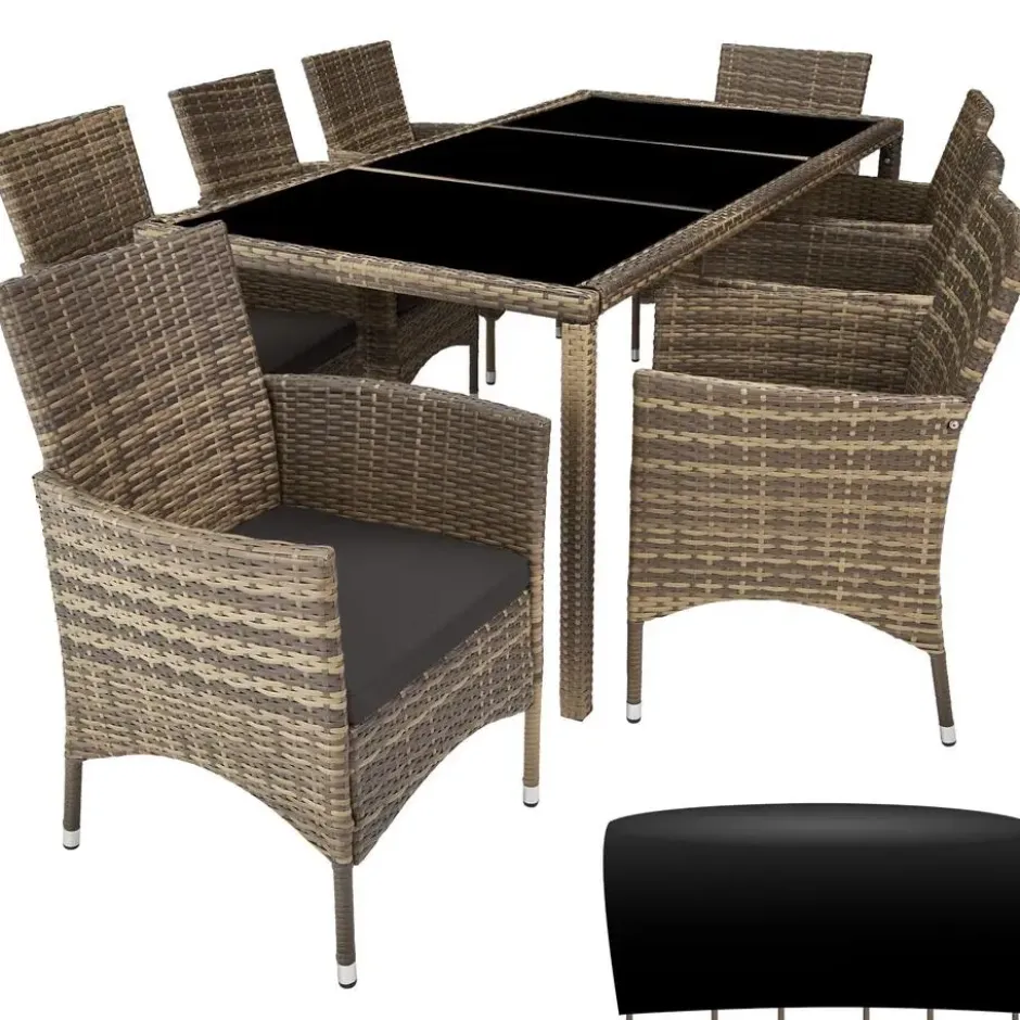 tectake - tuinset 8 stoelen en tafel - wicker - natuurkleur