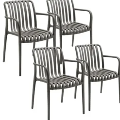 tectake Tuinstoelen Alcudia, weerbestendig, stapelbaar, Antraciet