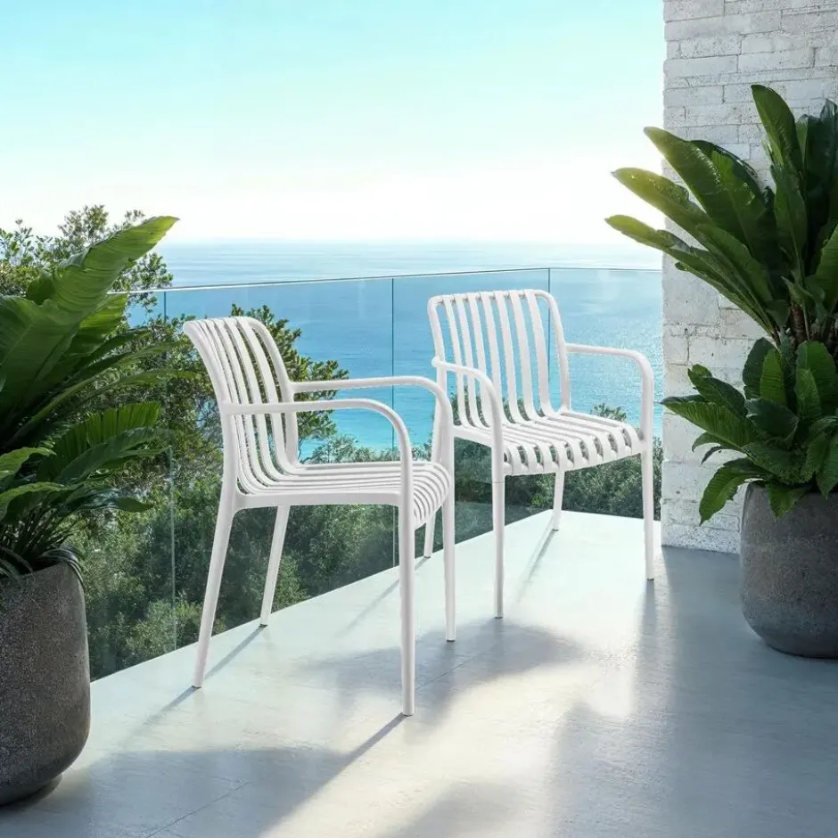 tectake Tuinstoelen Alcudia, weerbestendig, stapelbaar, Crème