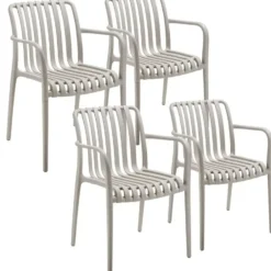 tectake Tuinstoelen Alcudia, weerbestendig, stapelbaar, Taupe